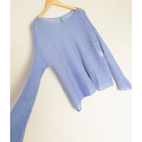 United Colors Of Benetton Sheer Mohair Blend Pullover Sweater L Periwinkle Blue - Picture 15 of 15